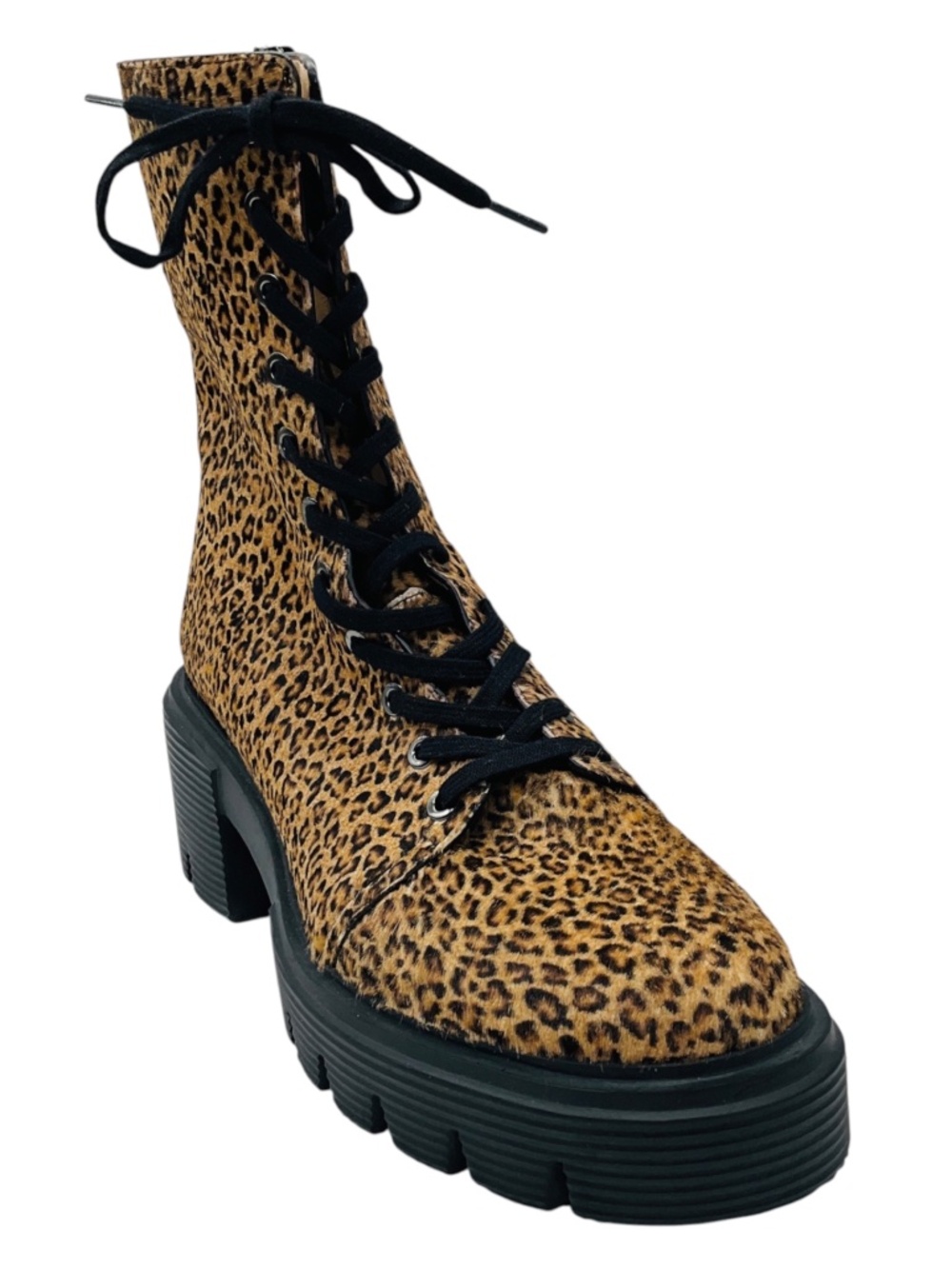 STUART WEITZMAN TAN / BLACK SOHO LEOPARD PRINT CALF HAIR ANKLE BOOTS